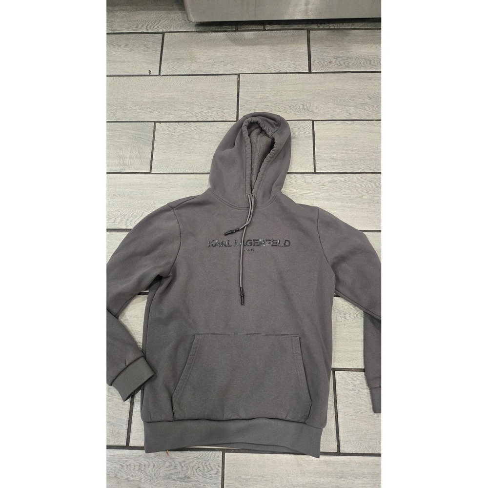 Karl Lagerfeld Paris Mens Logo Hoodie Charcoal Grey Sweatshirt Size Small